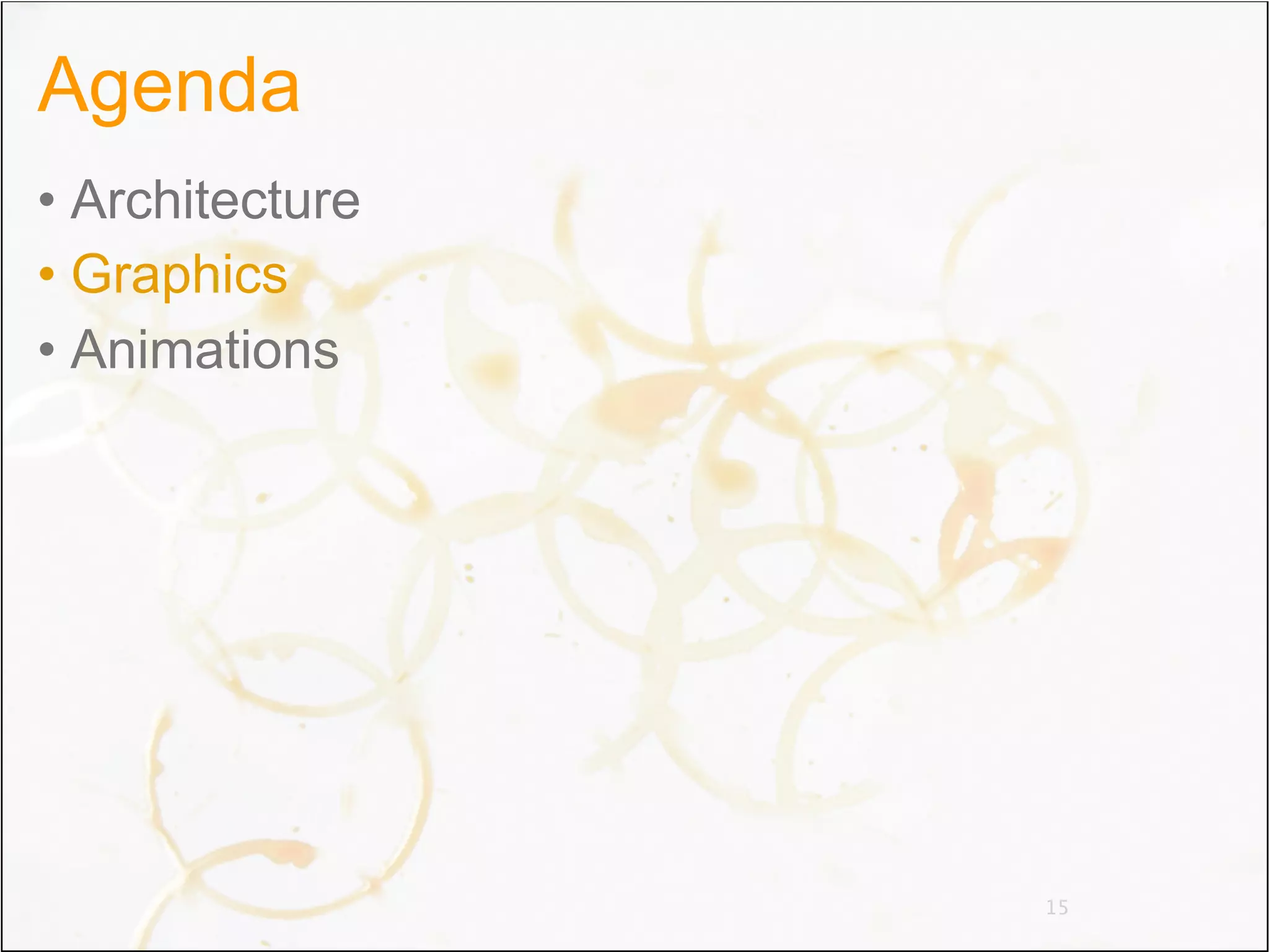 Agenda
• Architecture
• Graphics
• Animations




                 15
 