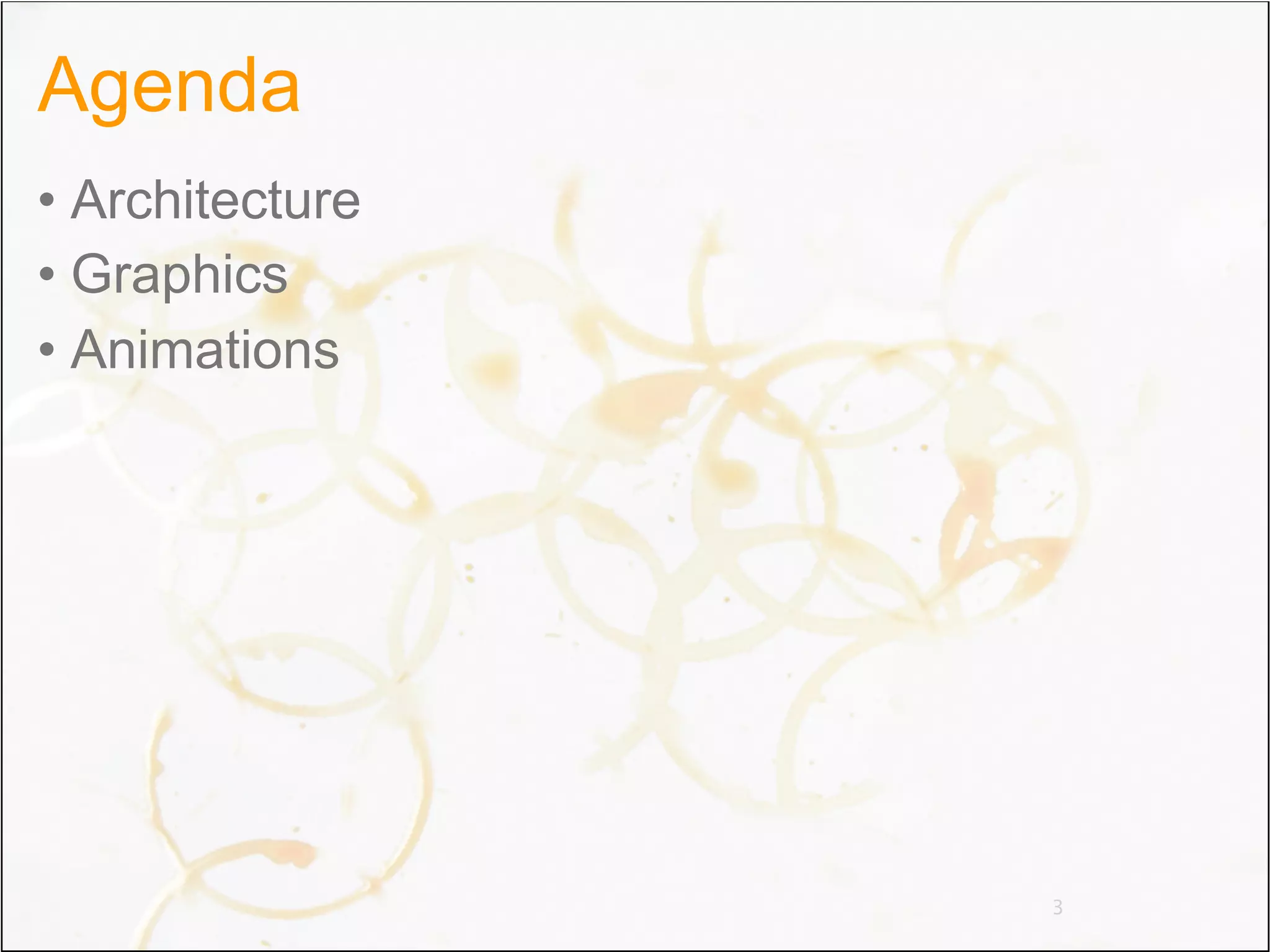 Agenda
• Architecture
• Graphics
• Animations




                 3
 