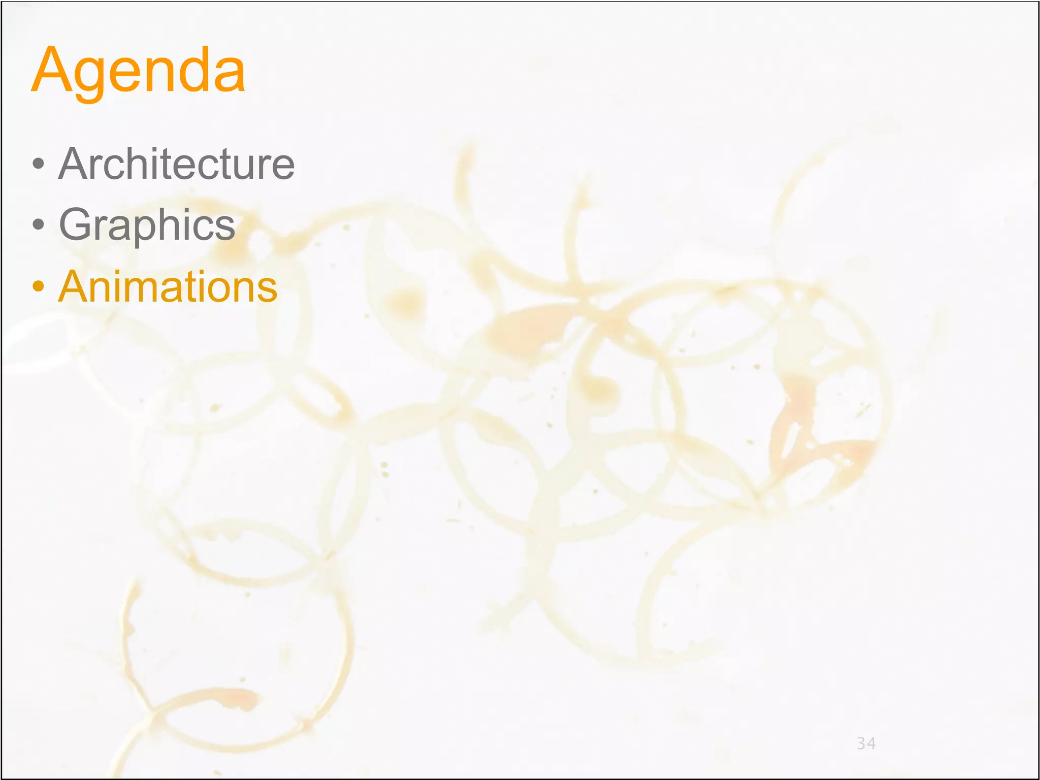 Agenda
• Architecture
• Graphics
• Animations




                 34
 