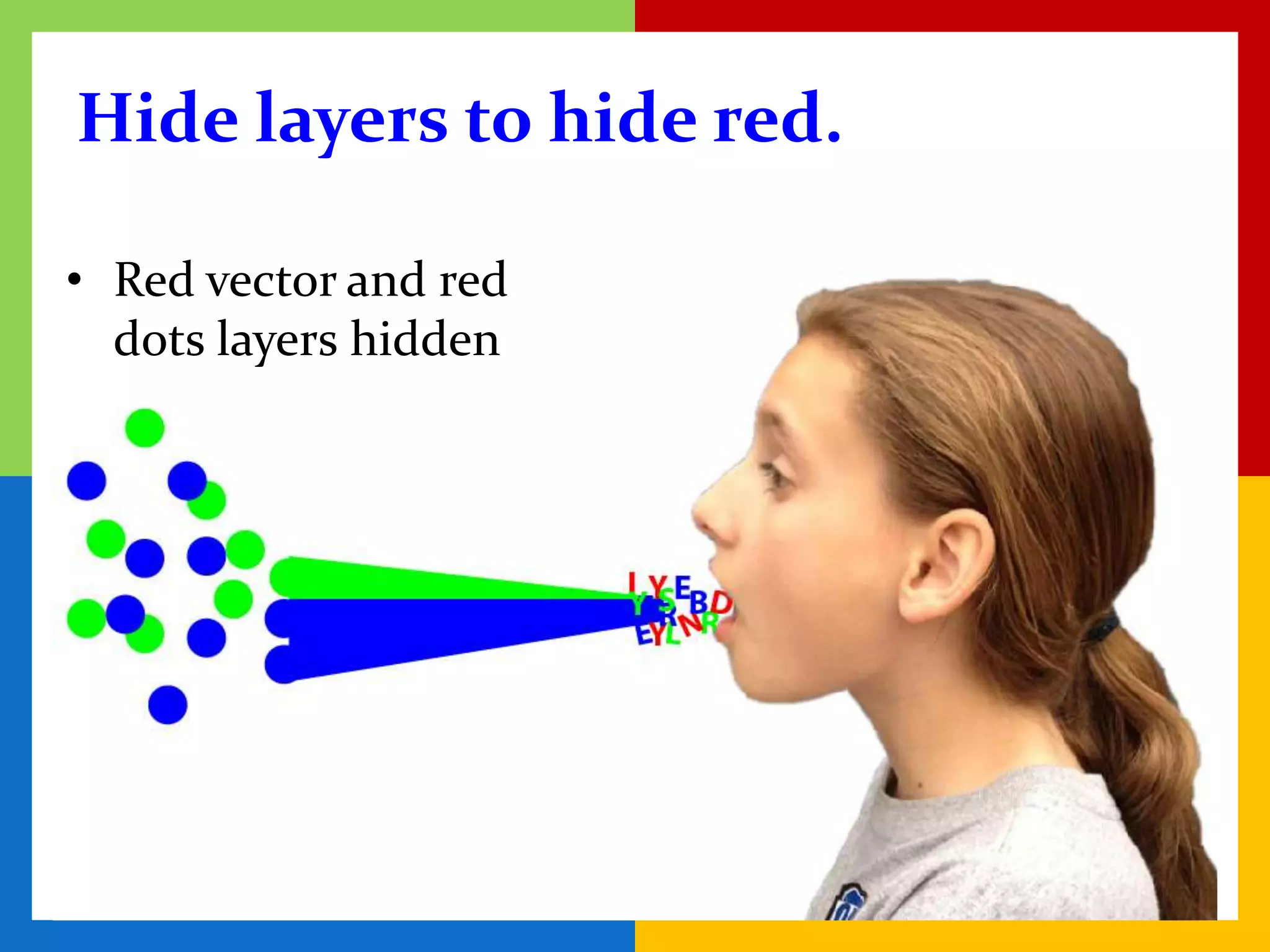 Hide layers to hide red.

• Red vector and red
  dots layers hidden
 