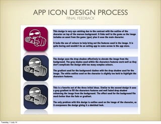APP ICON DESIGN PROCESS
FINAL FEEDBACK
Tuesday, 1 July 14
 