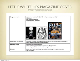 LITTLE WHITE LIES MAGAZINE COVER
TARGET AUDIENCE ANALYSIS
Tuesday, 1 July 14
 