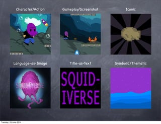 Gameplay/ScreenshotCharacter/Action Iconic
Language-as-Image Title-as-Text Symbolic/Thematic
Tuesday, 24 June 2014
 