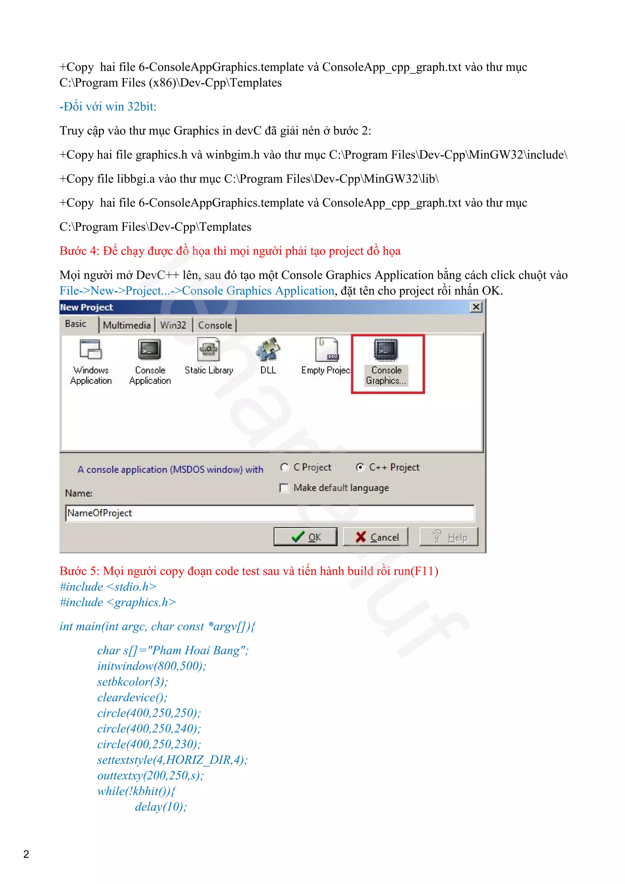 Thiết lập đồ họa cho DevC++(How to setup graphics environment in DevC++ ...