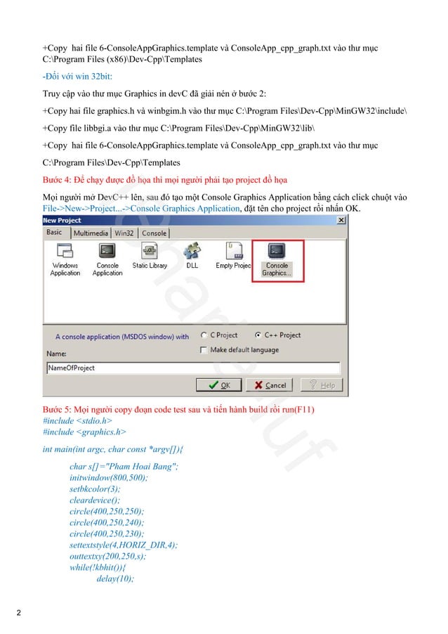 Thiết lập đồ họa cho DevC++(How to setup graphics environment in DevC++ ...