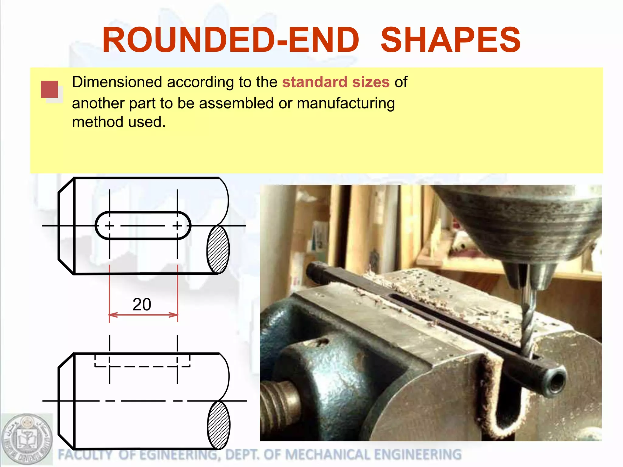 ROUNDED-END SHAPES
Dimensioned according to the standard sizes of
another part to be assembled or manufacturing
method used.




        20
 