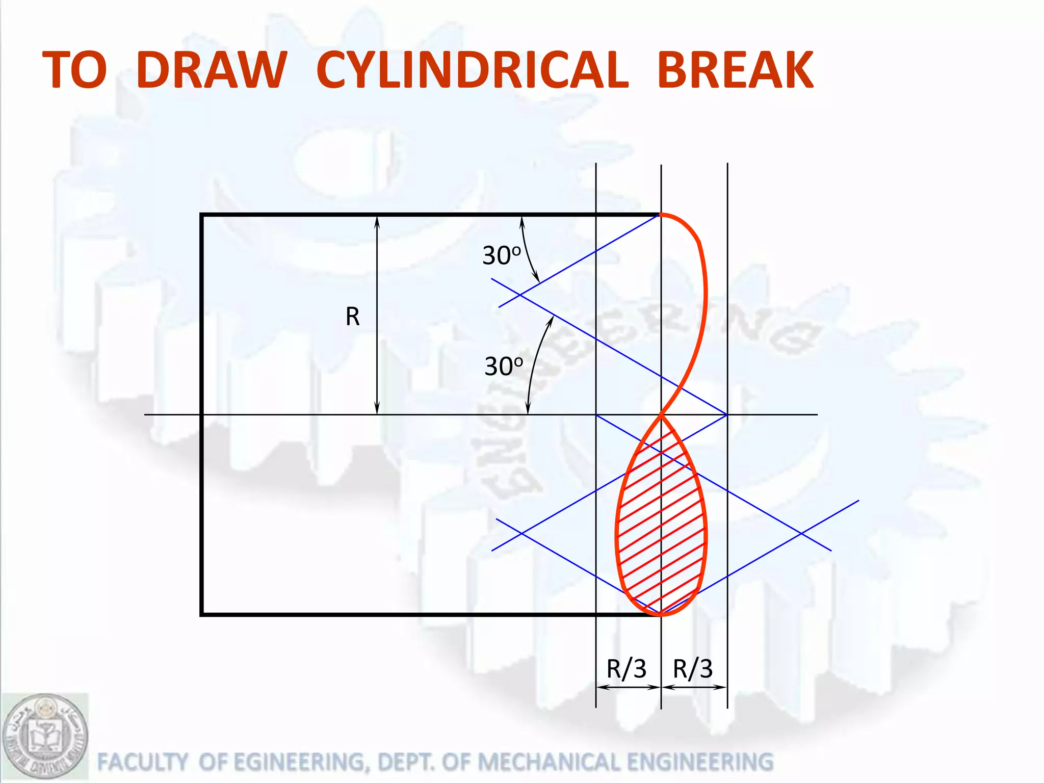 TO DRAW CYLINDRICAL BREAK


              30o

         R
              30o




                    R/3 R/3
 