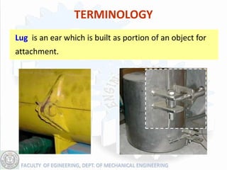 TERMINOLOGY
Lug is an ear which is built as portion of an object for
attachment.
 
