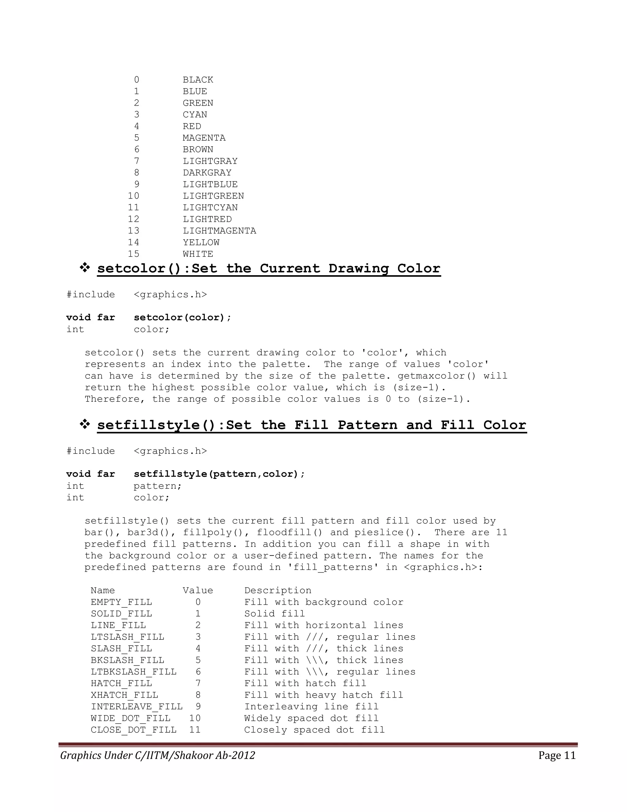 C Graphics Functions | PDF | Graphics Software | Computer Software and ...