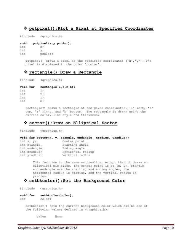 C Graphics Functions | PDF | Graphics Software | Computer Software and ...