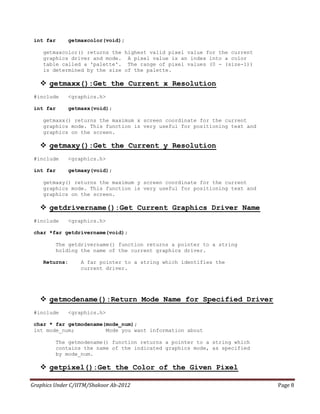 C Graphics Functions | PDF | Graphics Software | Computer Software and ...