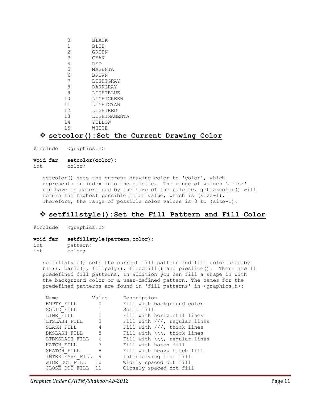 C Graphics Functions