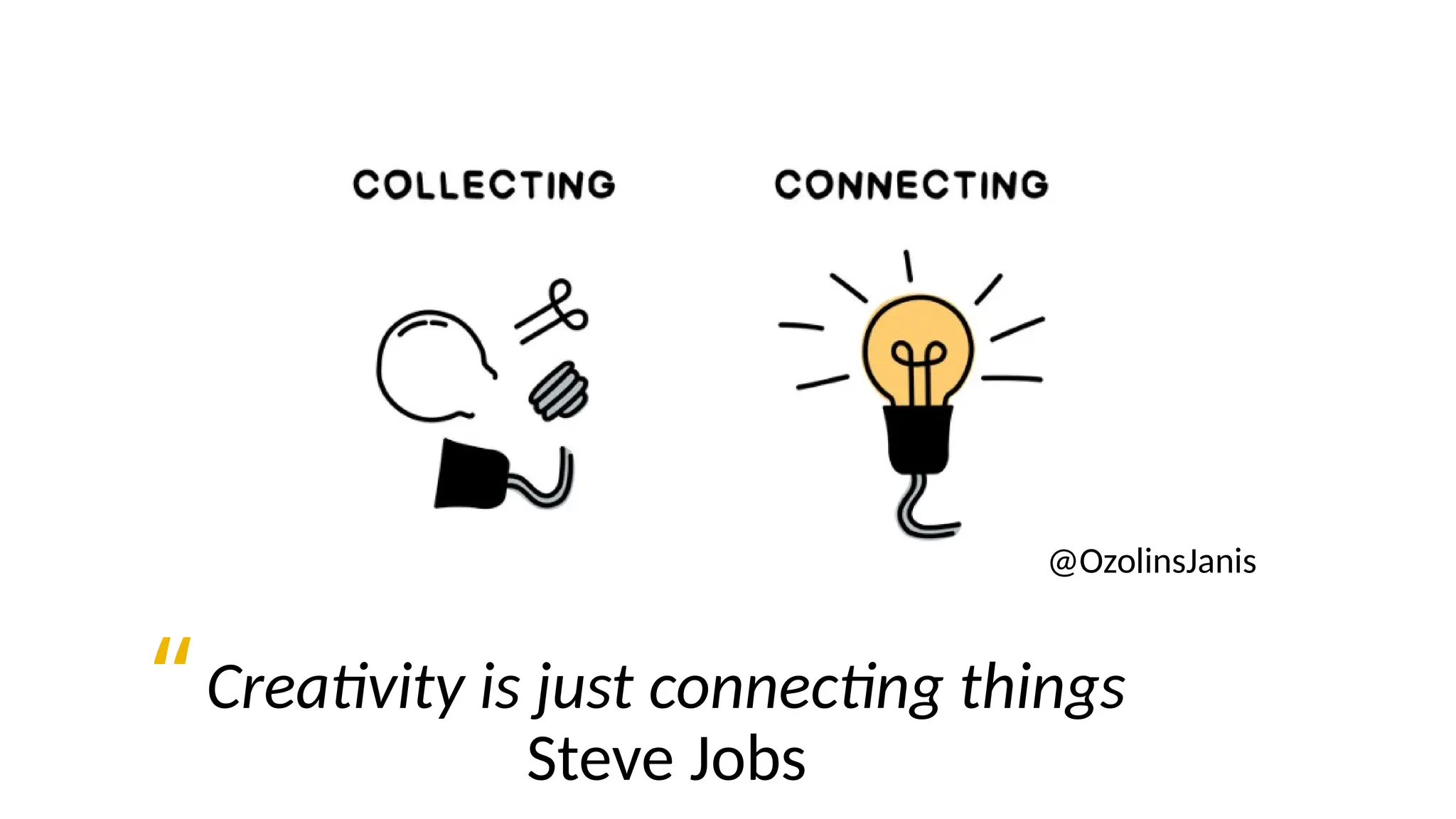 Creativity is just connecting things
Steve Jobs
“
@OzolinsJanis
 