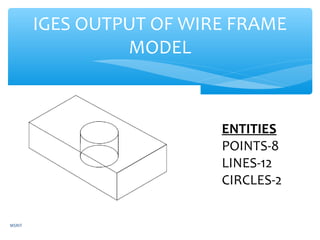 IGES OUTPUT OF WIRE FRAME
MODEL
ENTITIES
POINTS-8
LINES-12
CIRCLES-2
MSRIT
 
