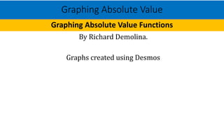 Graphing Absolute Value
Graphing Absolute Value Functions
By Richard Demolina.
Graphs created using Desmos
 