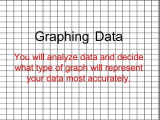 Graphing   Data You will analyze data and decide what type of graph will represent your data most accurately. 