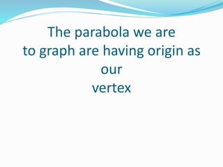 The parabola we are
to graph are having origin as
our
vertex