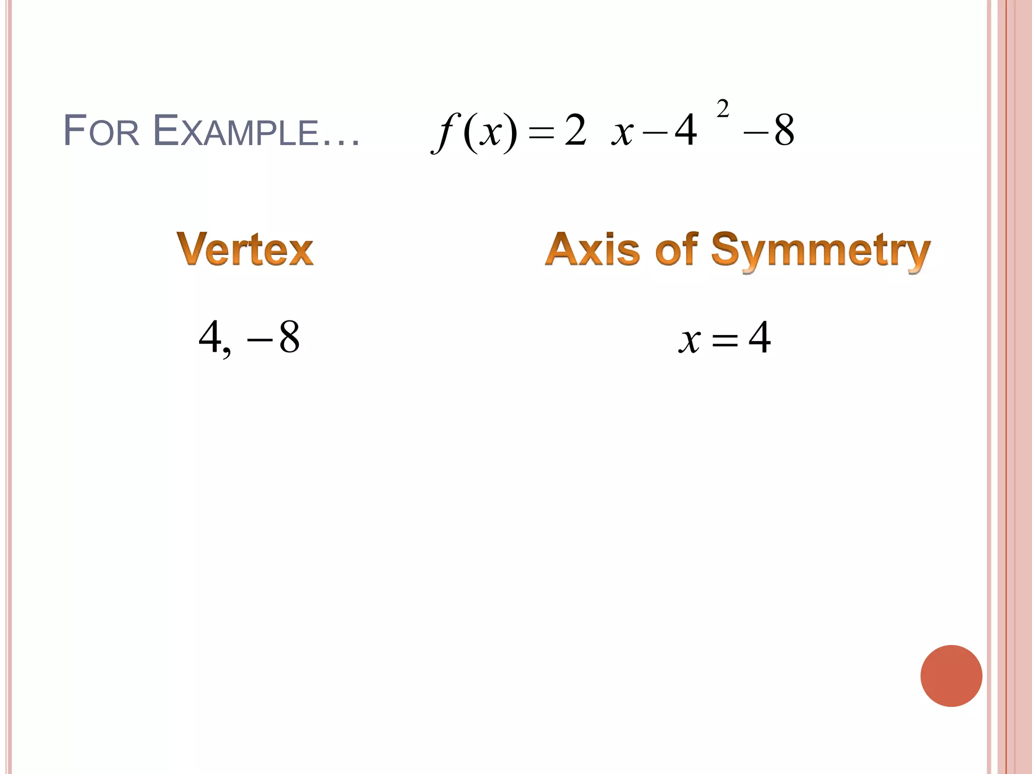 For Example…Axis of SymmetryVertex