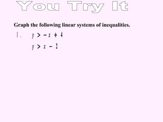 You Try It Graph the following linear systems of inequalities. 