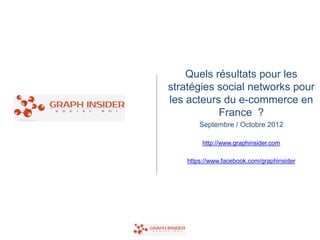 Quels résultats pour les
stratégies social networks pour
les acteurs du e-commerce en
           France ?
        Septembre / Octobre 2012

         http://www.graphinsider.com

    https://www.facebook.com/graphinsider
 