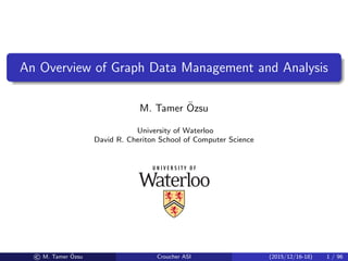 An Overview of Graph Data Management and Analysis
M. Tamer ¨Ozsu
University of Waterloo
David R. Cheriton School of Computer Science
© M. Tamer ¨Ozsu Croucher ASI (2015/12/16-18) 1 / 96
 