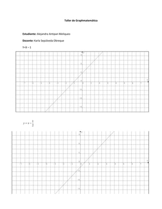 Taller de Graphmatemática
Estudiante: Alejandra Antipan Meliqueo
Docente: Karla Sepúlveda Obreque
Y=X – 1
2
1
 xy
 