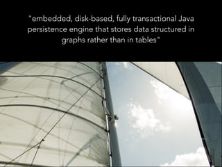 "embedded, disk-based, fully transactional Java
persistence engine that stores data structured in
graphs rather than in tables"
 