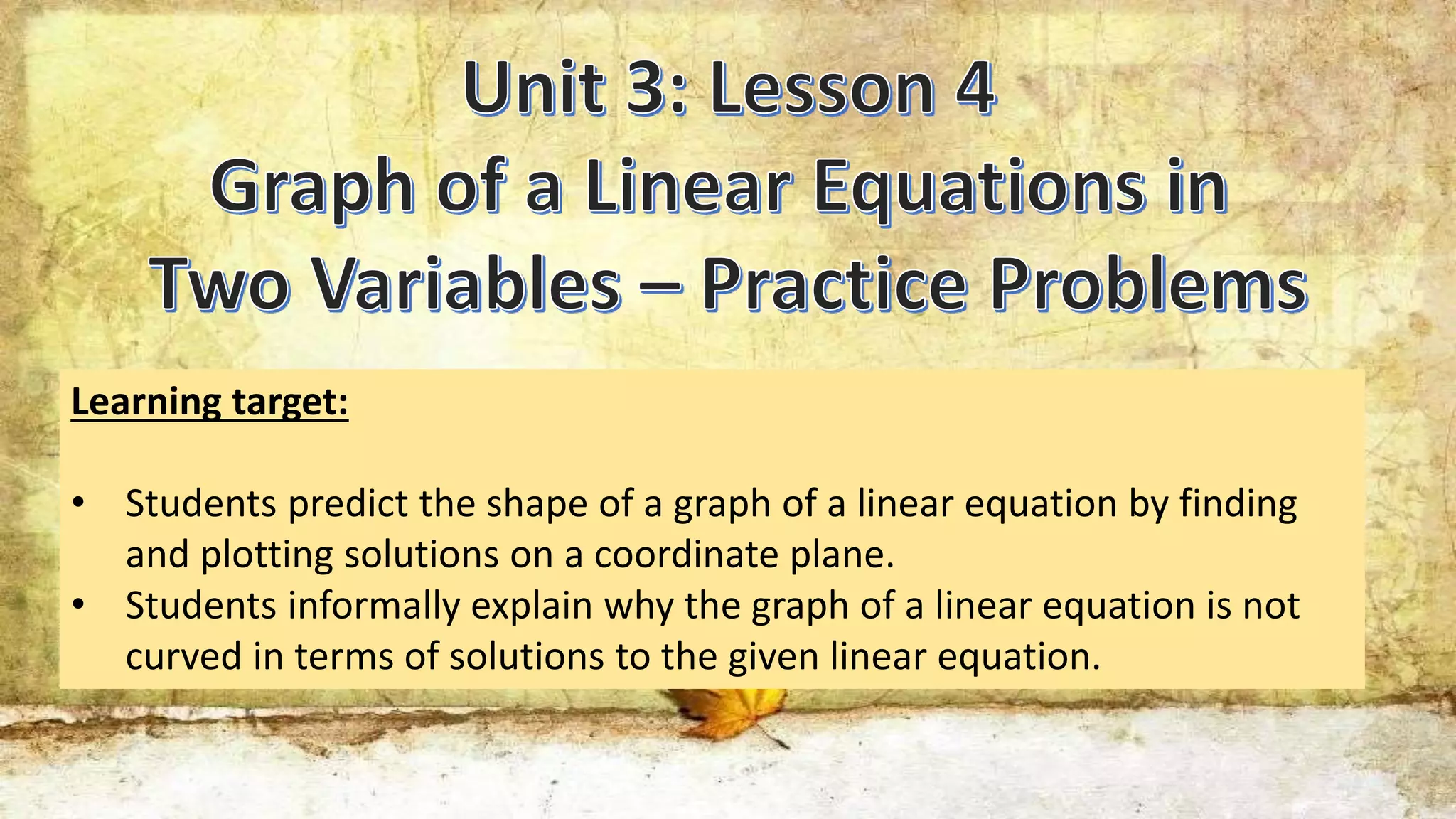 Graph of a linear equation practice problems | PPT