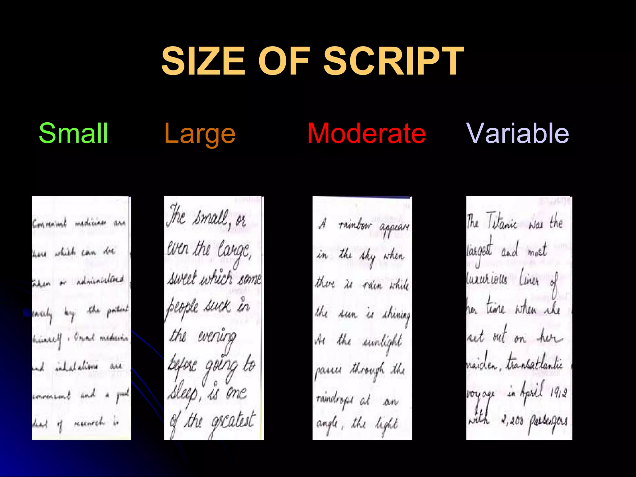 SIZE OF SCRIPT   Small   Large   Moderate   Variable 