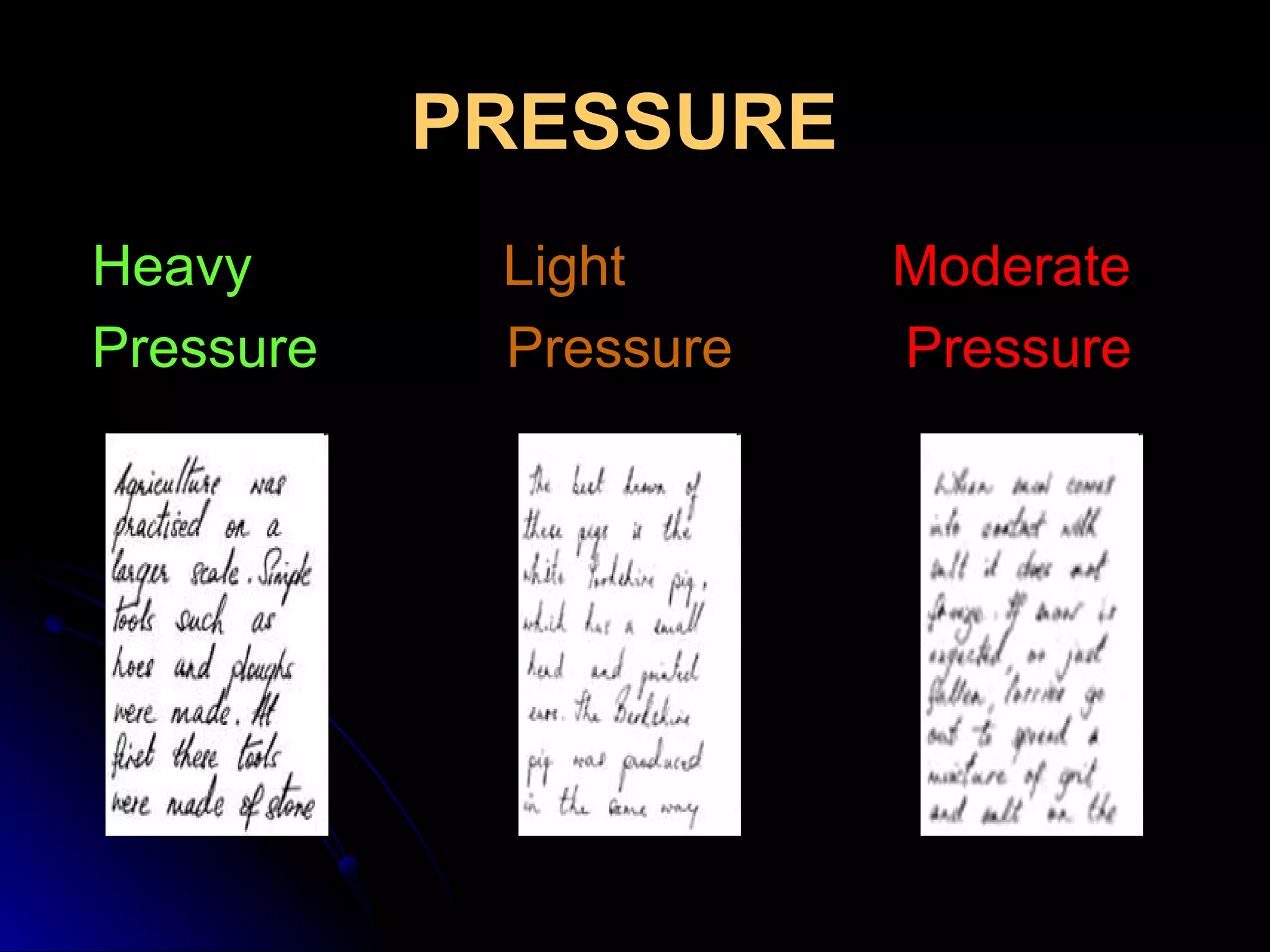PRESSURE   Heavy   Light  Moderate Pressure   Pressure   Pressure 