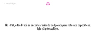 No REST, é fácil você se encontrar criando endpoints para retornos específicos.
Isto não é escalável.
1. Motivação
 