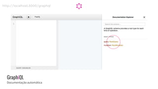 http://localhost:3000/graphql
GraphiQL
Documentação automática
 