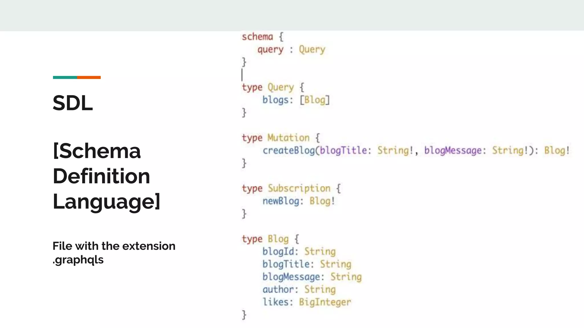 SDL
[Schema
Definition
Language]
File with the extension
.graphqls
 
