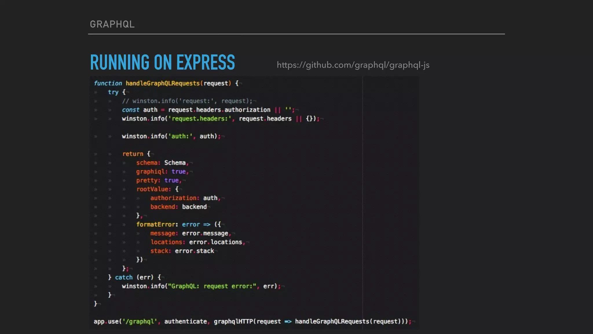 GRAPHQL
RUNNING ON EXPRESS https://github.com/graphql/graphql-js
 