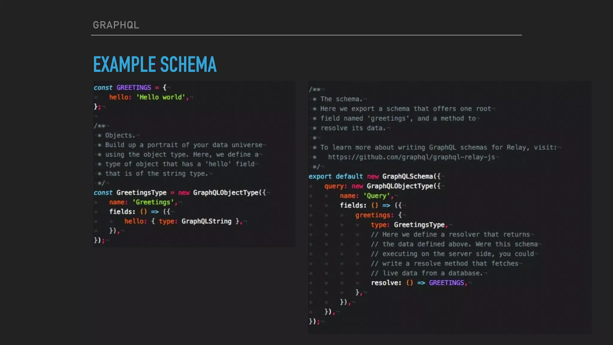 GRAPHQL
EXAMPLE SCHEMA
 