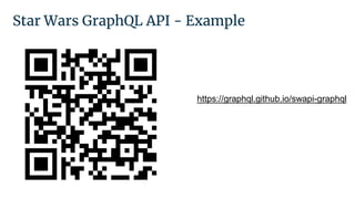Star Wars GraphQL API - Example
https://graphql.github.io/swapi-graphql
 