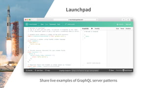 Share live examples of GraphQL server patterns
Launchpad
 