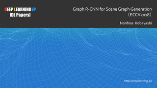 1
DEEP LEARNING JP
[DL Papers]
http://deeplearning.jp/
Graph R-CNN for Scene Graph Generation
（ECCV2018）
Norihisa Kobayashi
 