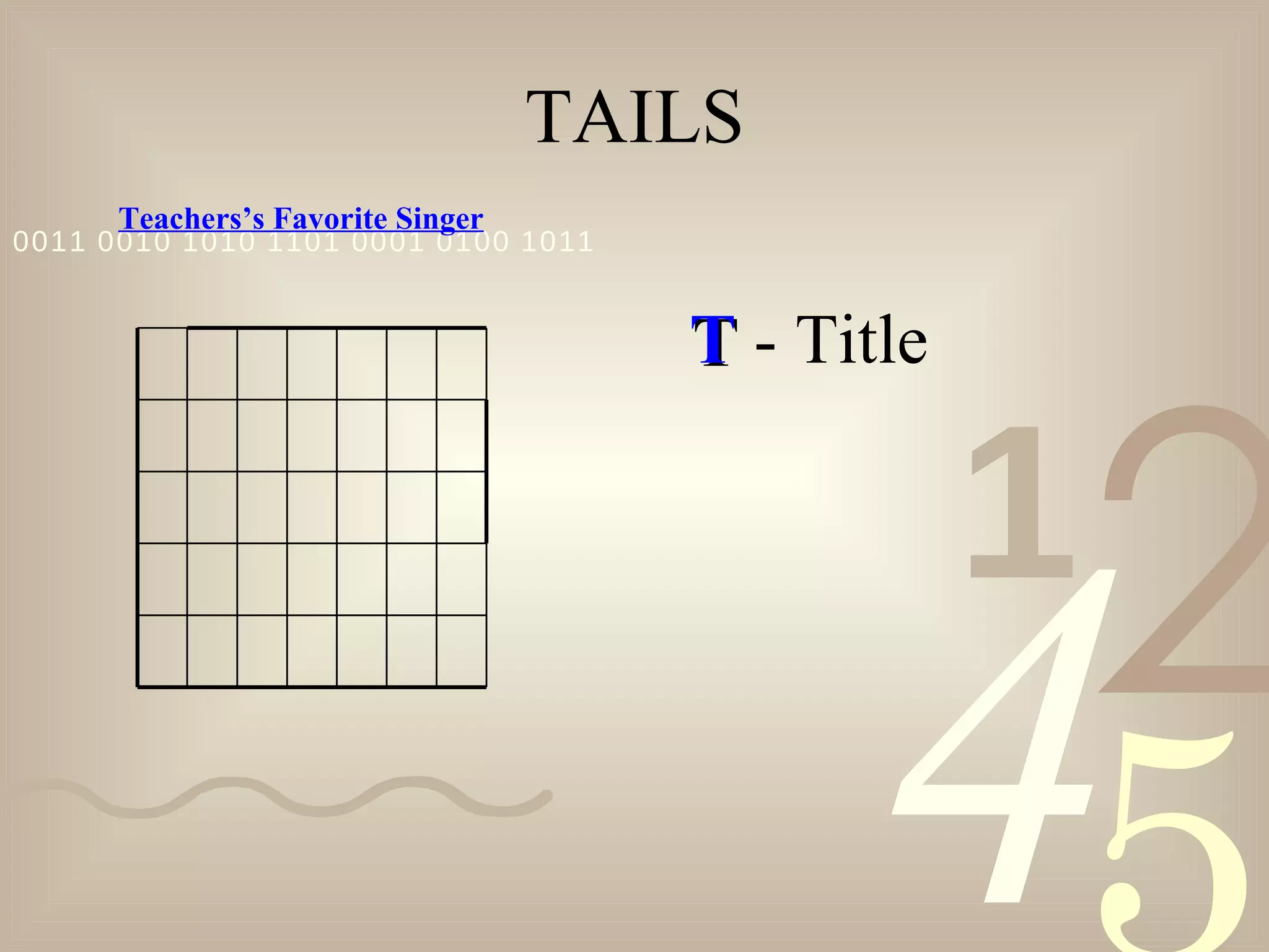 TAILS T  - Title Teachers’s Favorite Singer 