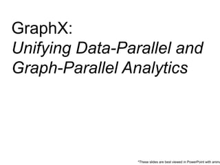 GraphX:
Unifying Data-Parallel and
Graph-Parallel Analytics
*These slides are best viewed in PowerPoint with anima
 
