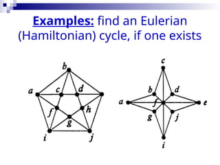 Examples: find an Eulerian
(Hamiltonian) cycle, if one exists
 