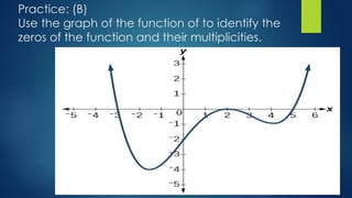 Practice: (B)
Use the graph of the function of to identify the
zeros of the function and their multiplicities.
 