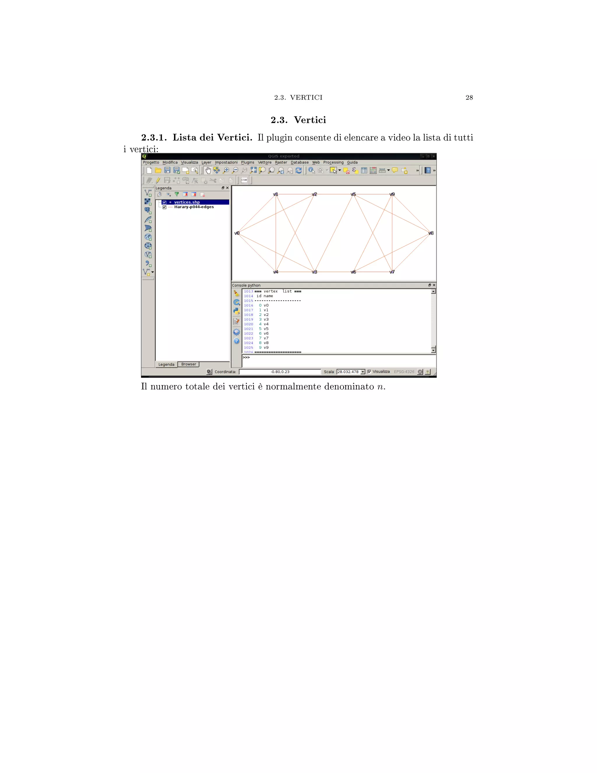 2.3. VERTICI 28
2.3. Vertici
2.3.1. Lista dei Vertici. Il plugin consente di elencare a video la lista di tutti
i vertici:
Il numero totale dei vertici è normalmente denominato n.
 