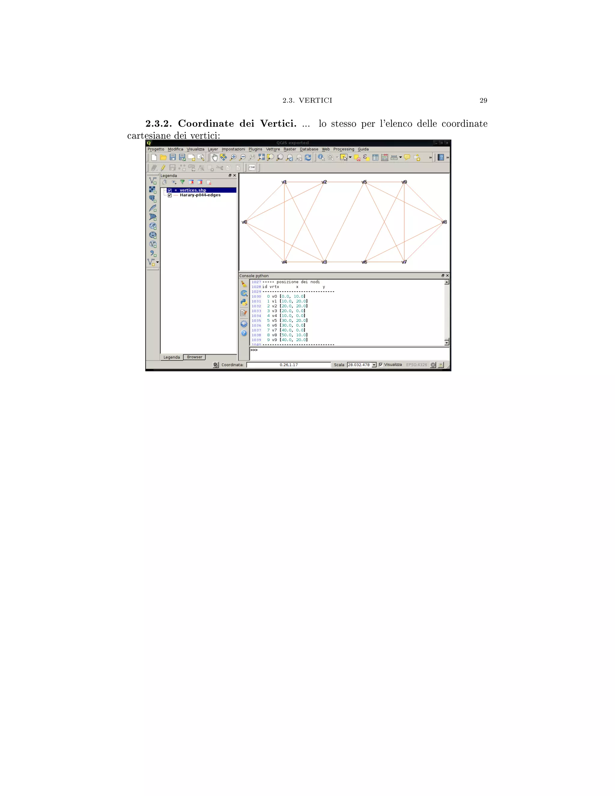 2.3. VERTICI 29
2.3.2. Coordinate dei Vertici. ... lo stesso per l'elenco delle coordinate
cartesiane dei vertici:
 
