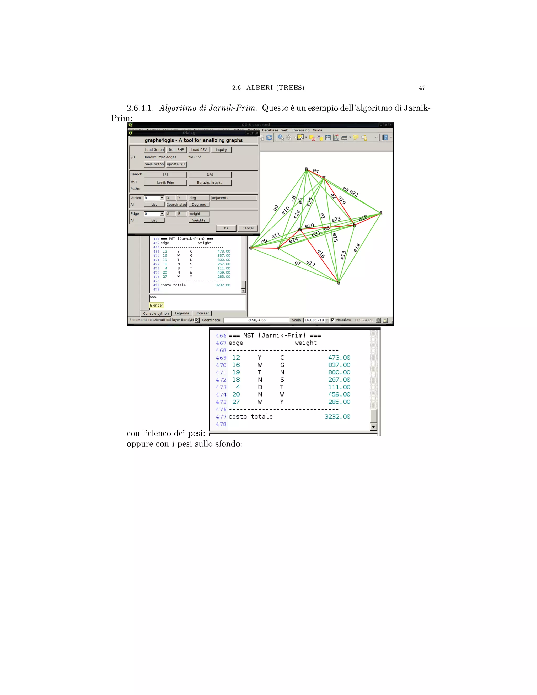 2.6. ALBERI (TREES) 47
2.6.4.1. Algoritmo di Jarnik-Prim. Questo è un esempio dell'algoritmo di Jarnik-
Prim:
con l'elenco dei pesi:
oppure con i pesi sullo sfondo:
 