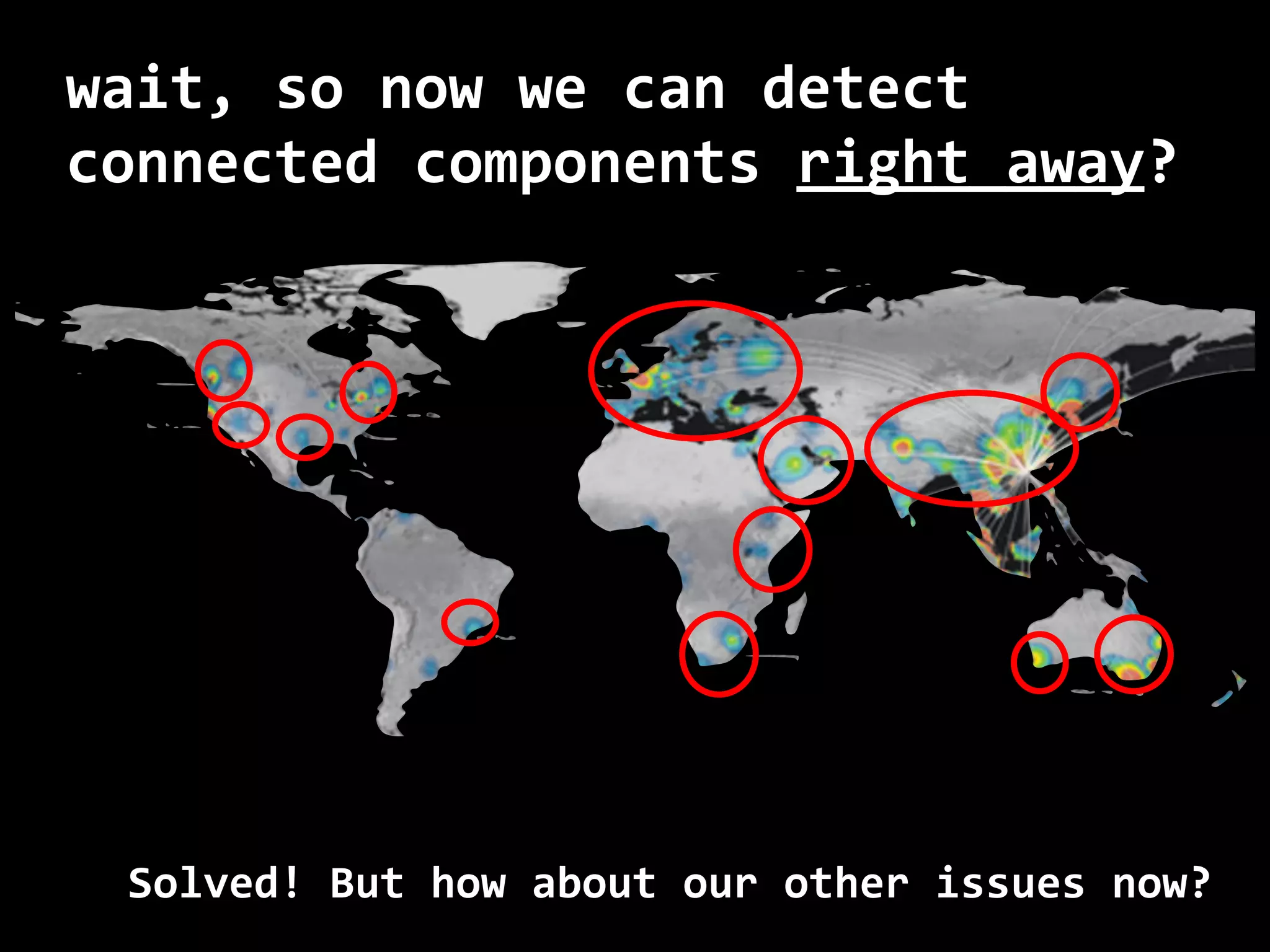 wait, so now we can detect connected components right	away? Solved! But how about our other issues now? 