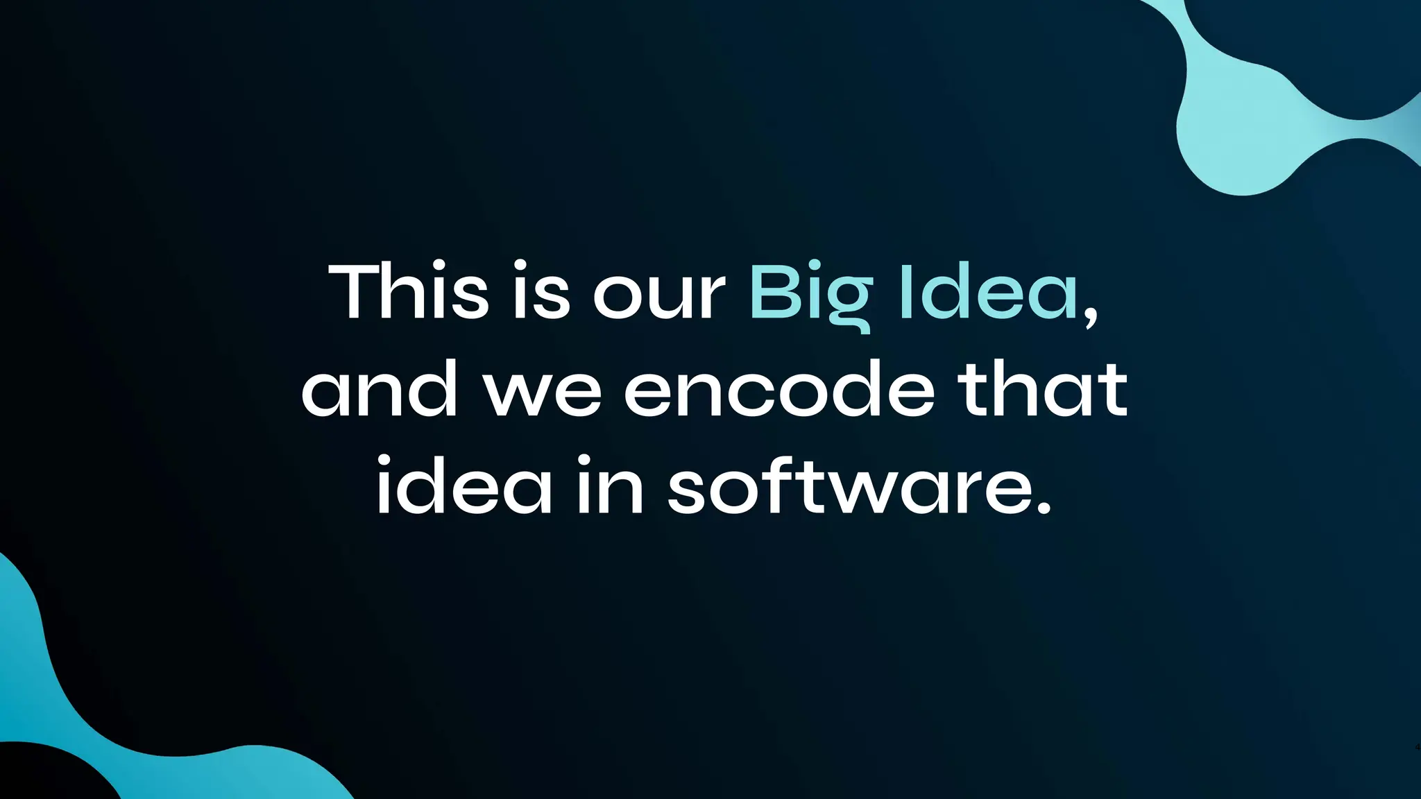 4
This is our Big Idea,
and we encode that
idea in software.
 
