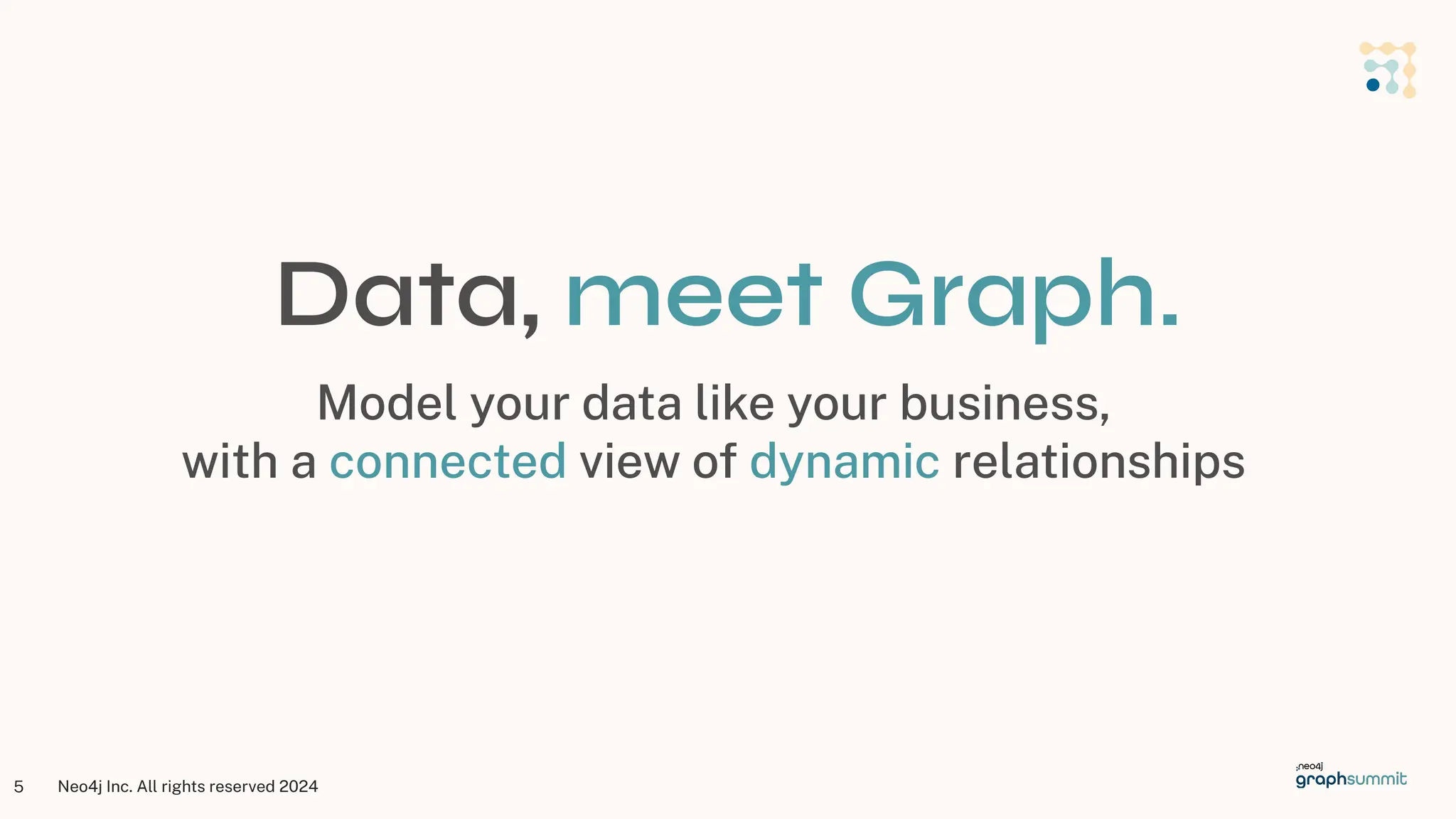 Neo4j Inc. All rights reserved 2024
5
Data, meet Graph.
Model your data like your business,
with a connected view of dynamic relationships
 