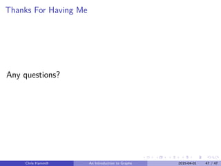 Thanks For Having Me
Any questions?
Chris Hammill An Introduction to Graphs 2015-04-01 47 / 47
 
