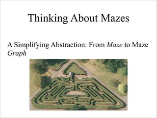 Thinking About Mazes

A Simplifying Abstraction: From Maze to Maze
Graph
 
